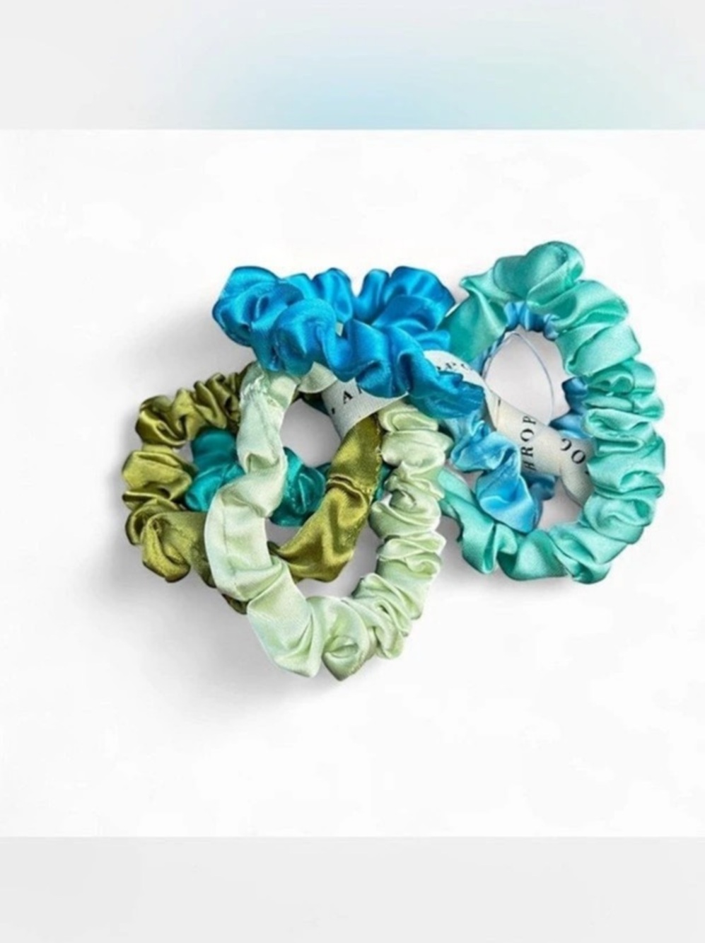 Anthropologie Satin Scrunchie Set in Blue & Green New